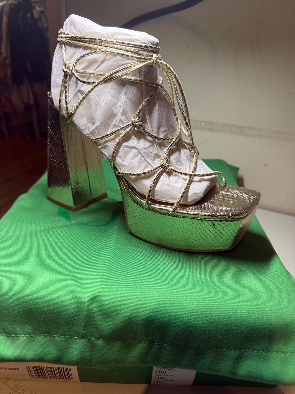 Jennifer Lopez Gold Metallic Lace-Up Platform Heels